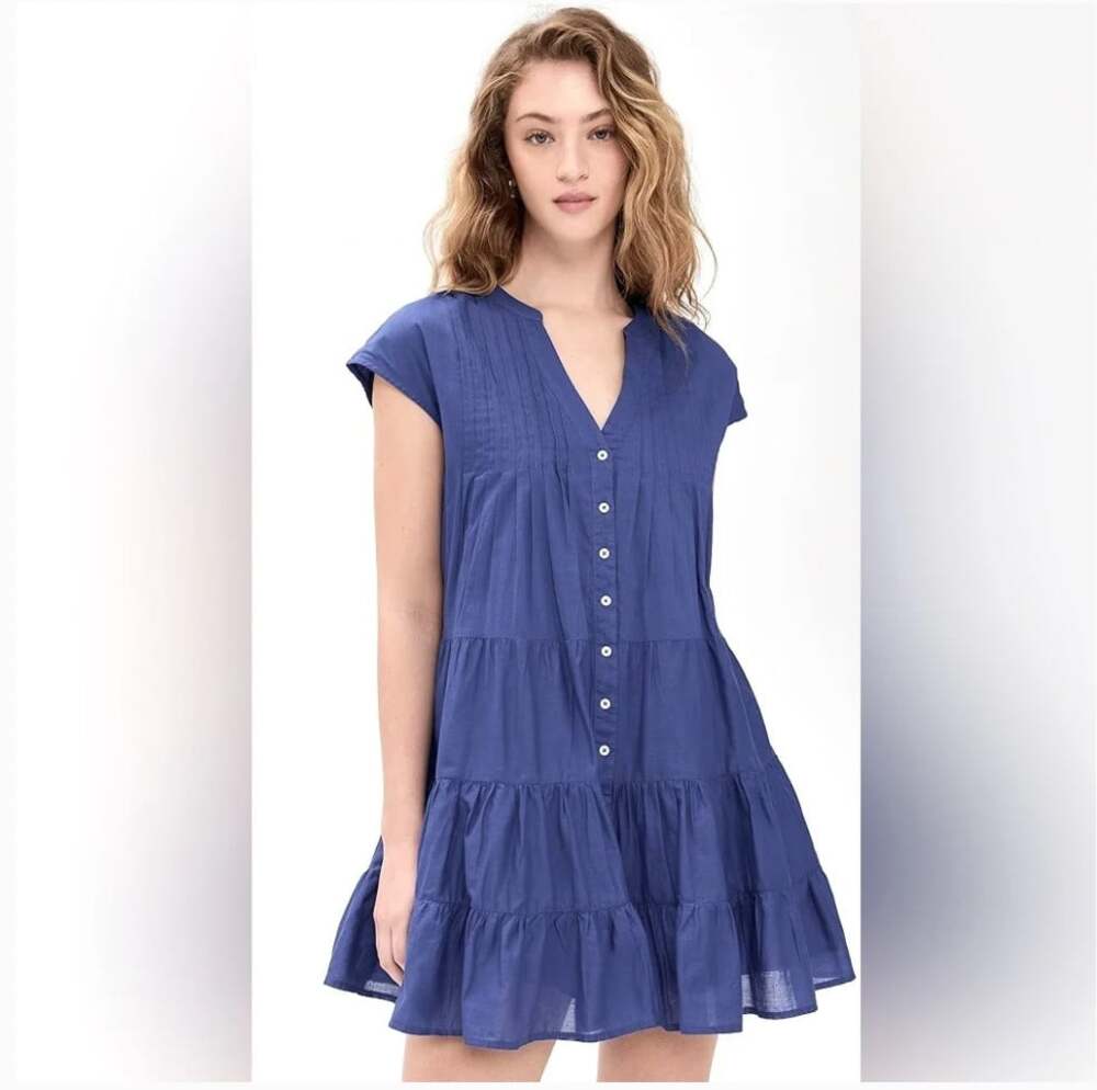 Marea Mackenzie Dress Womens Small Blue Button Front Short Sleeve Mini Cover Up